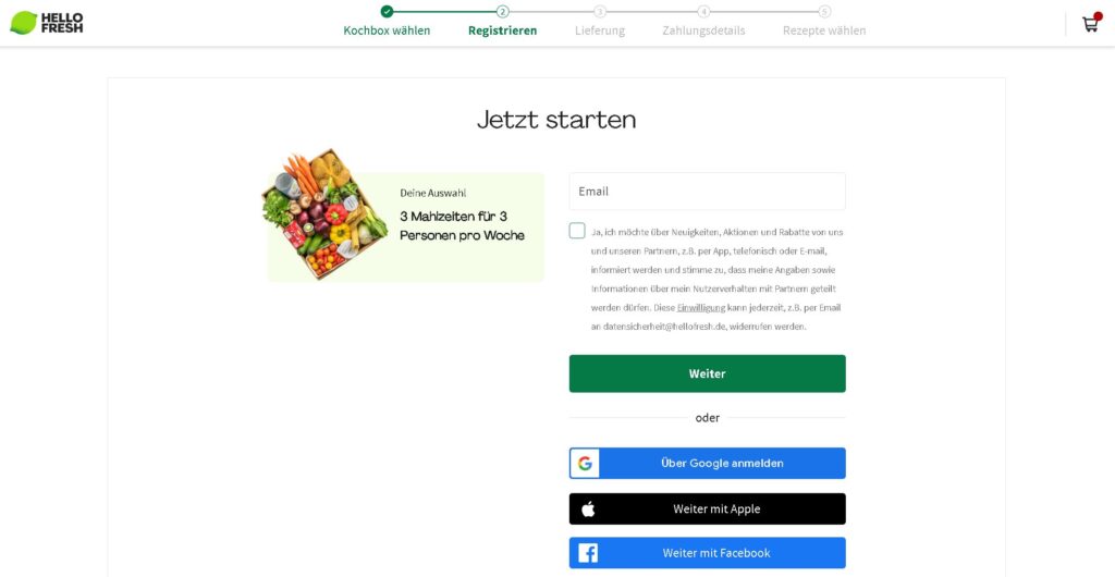 HelloFresh Anmeldung