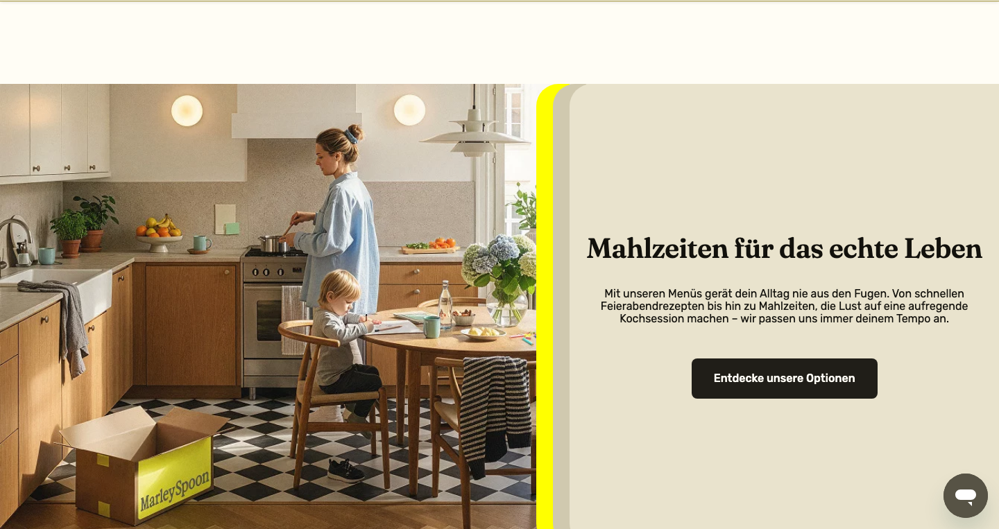 Startseite von Marley Spoon mit Menüauswahl für Kochboxen.