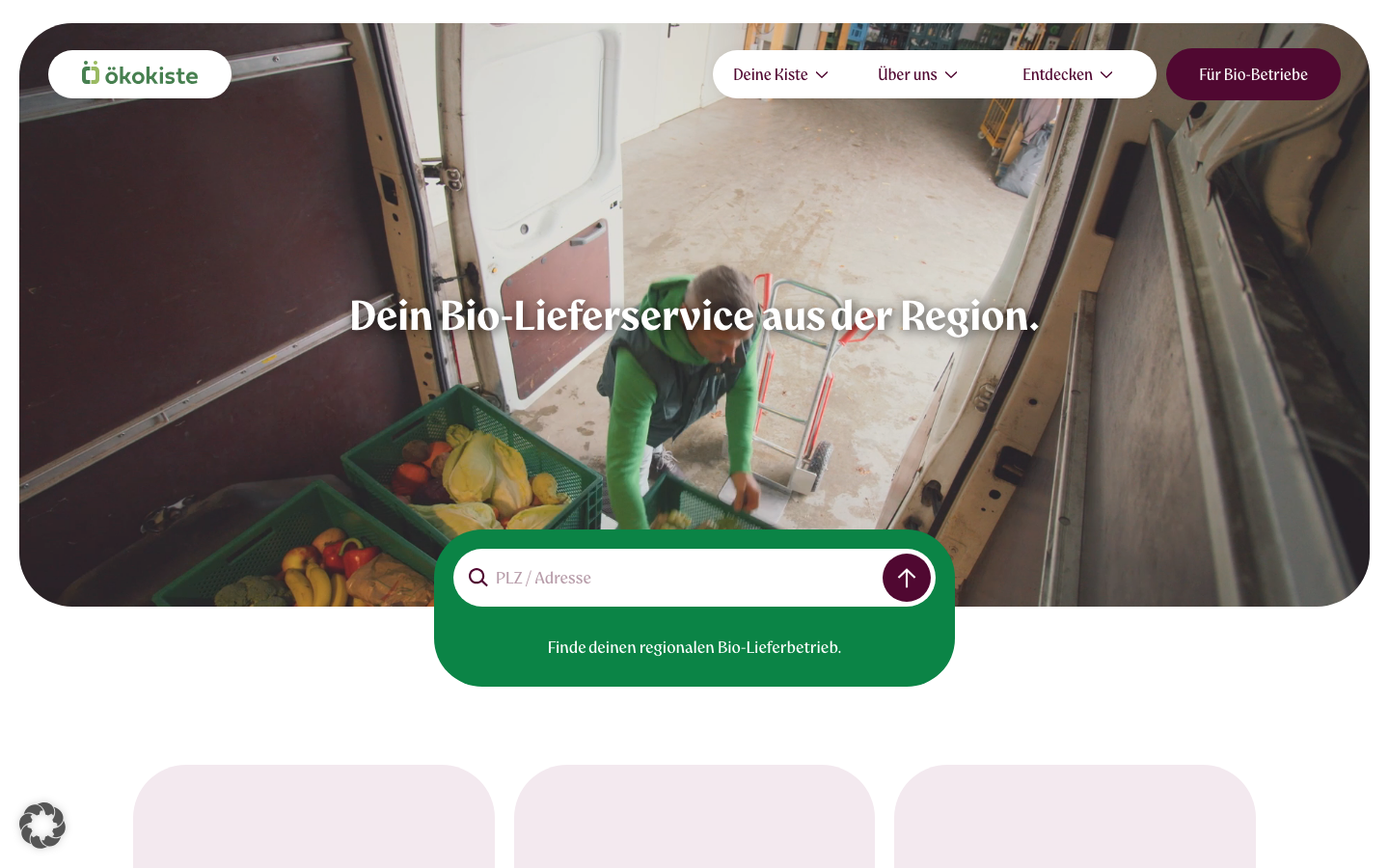 Startseite von Ökokiste, dem Netzwerk regionaler Bio-Gemüsekisten-Betriebe