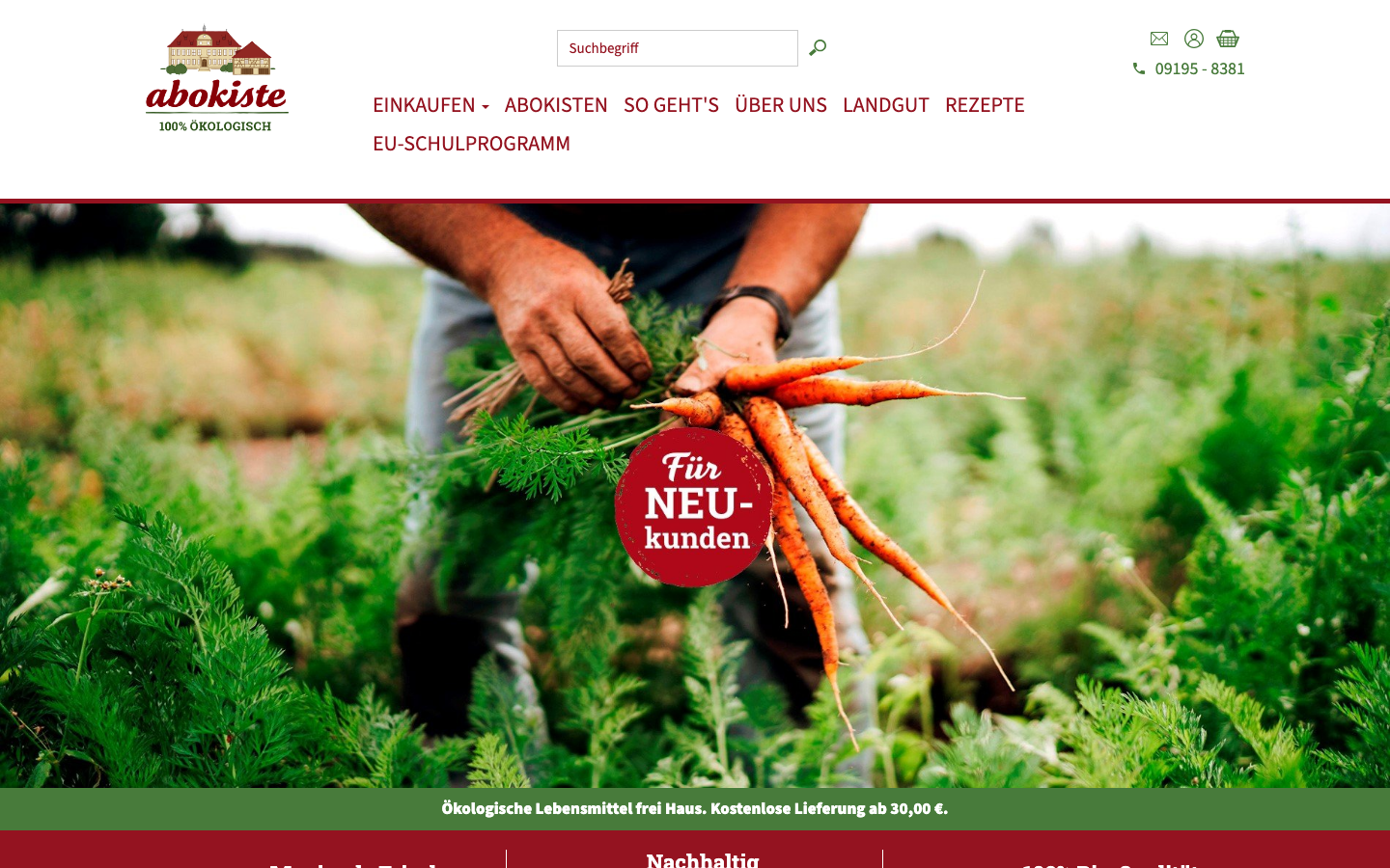 Startseite von Abokiste, Bio-Gemüsekiste für die Region Nürnberg