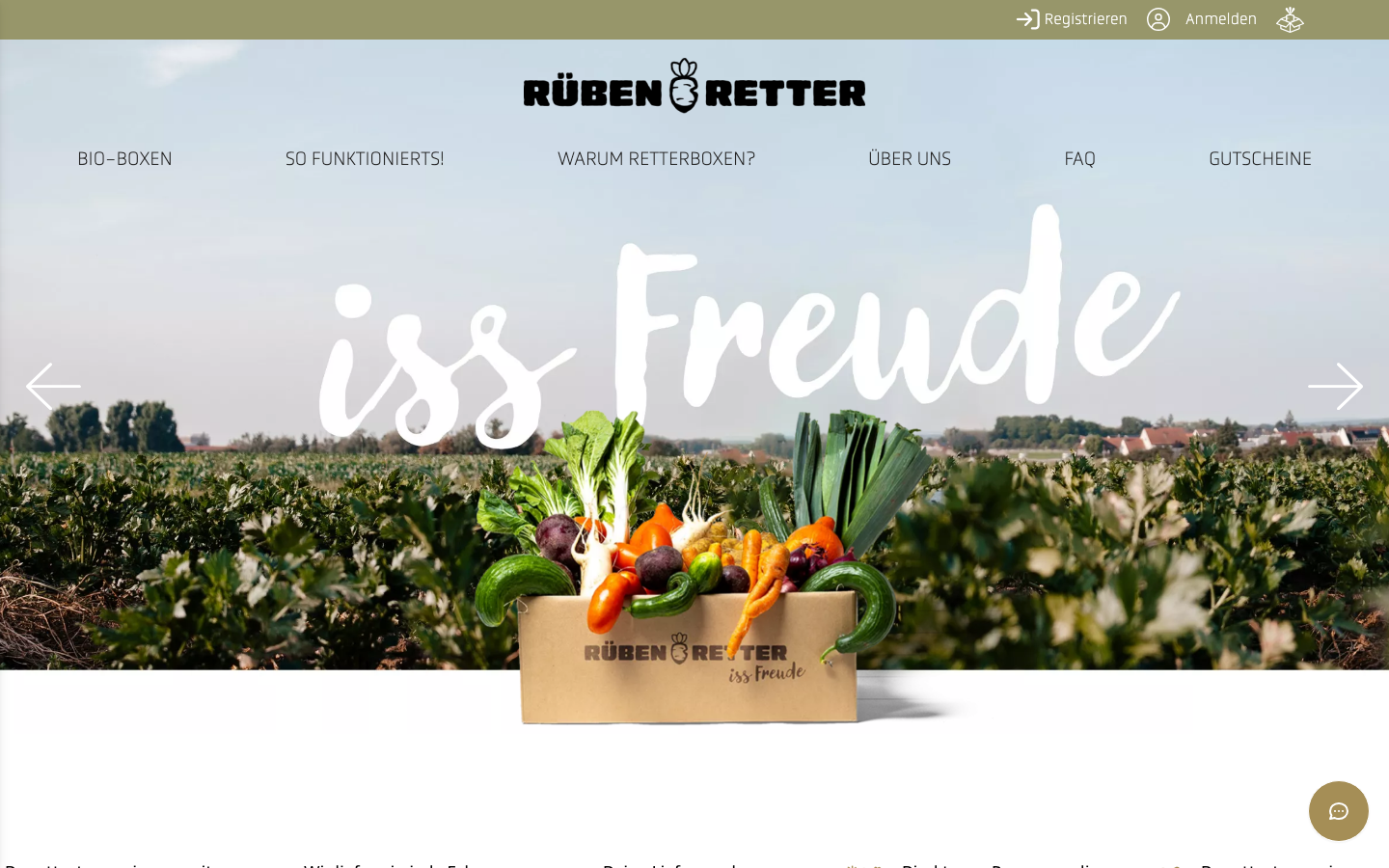 Startseite von Rübenretter, Gemüsekiste mit gerettetem Bio-Gemüse