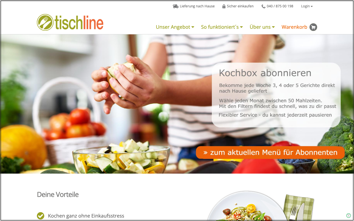 Startseite von Tischline, einem Essensbox-Anbieter für Familien