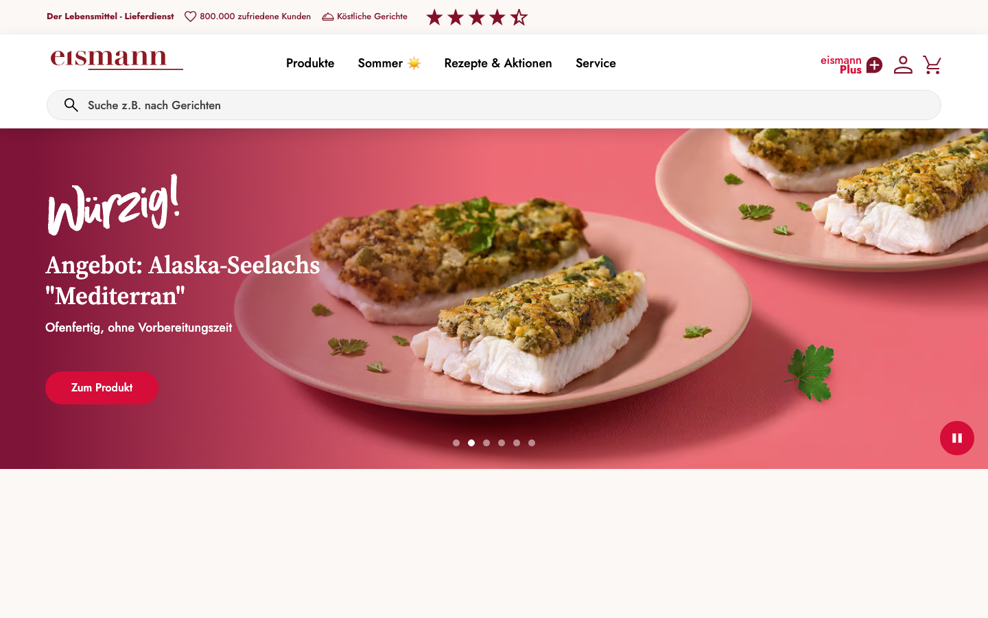 eismann Startseite mit Tiefkühl-Fertiggerichten