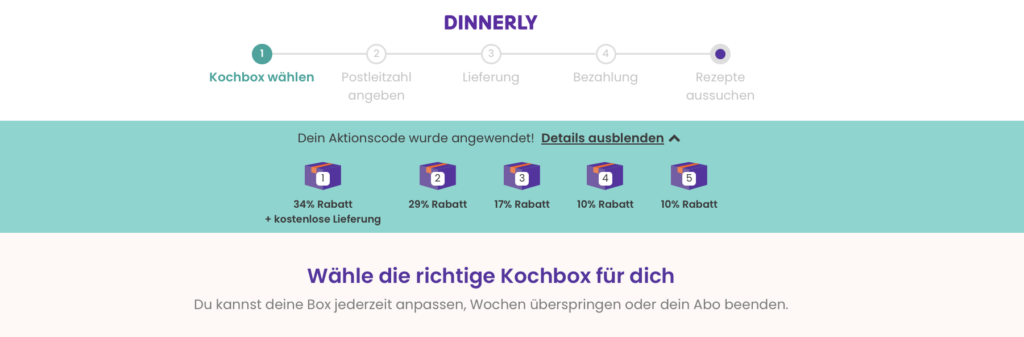 Dinnerly Rabatt angewendet