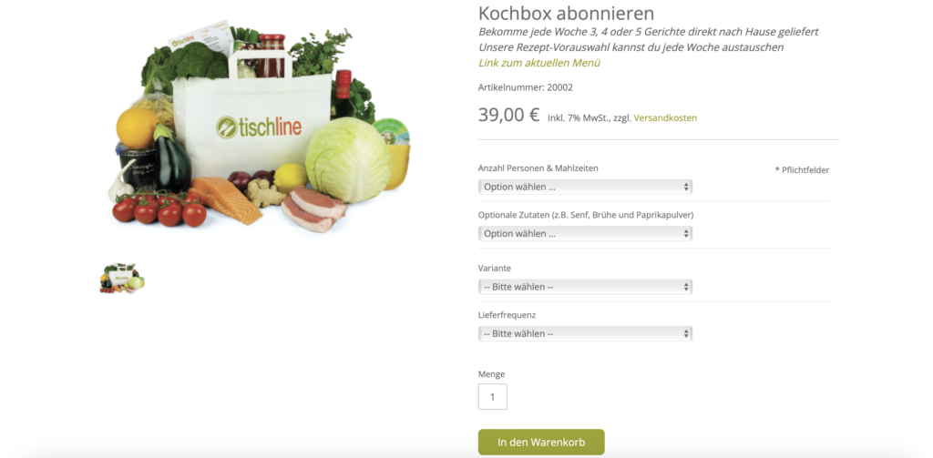 Tischline Kochbox wählen