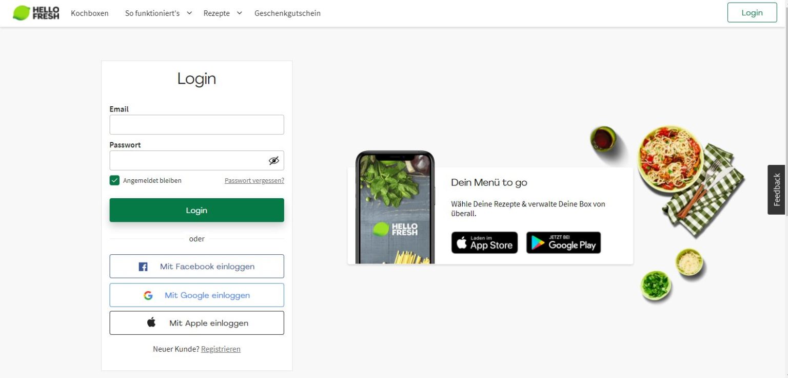 HelloFresh Login Einloggen, Registrieren und Passwort vergessen