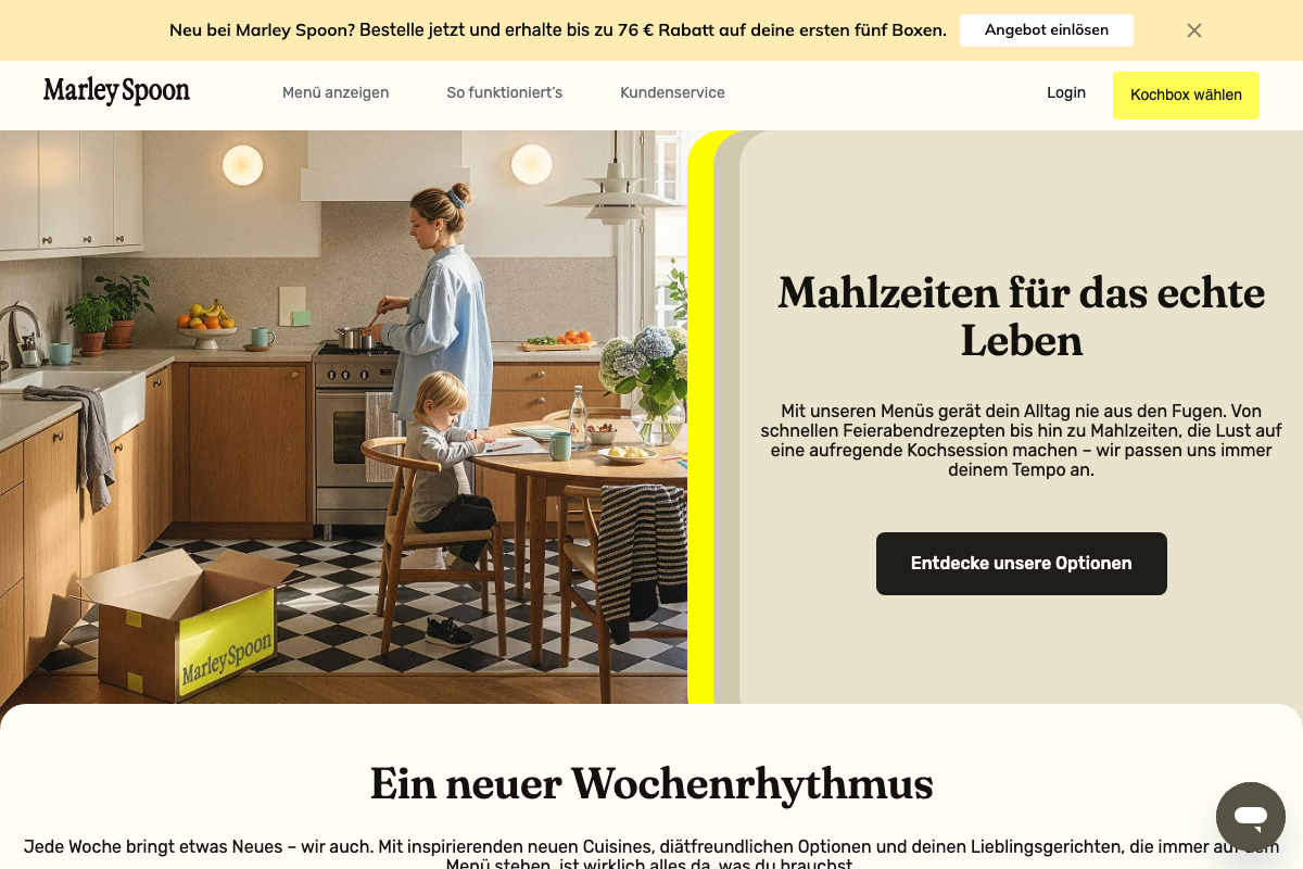 Marley Spoon Website – Familienfreundliche Kochbox Übersicht