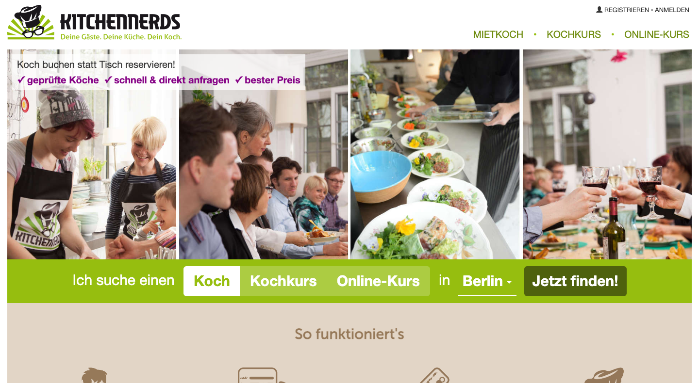 Kitchennerds Startseite mit digitalen Team-Kochevents