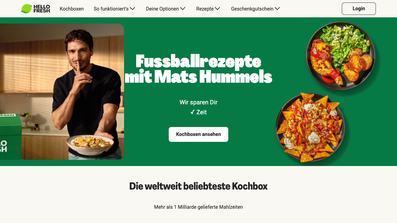 HelloFresh Kochbox für Paare: Homepage Screenshot 2026