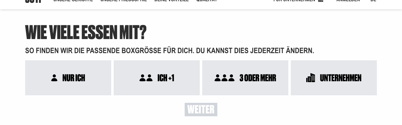 Juit Box-Konfigurator: Auswahl der Boxgröße (nur ich, ich+1, 3 oder mehr)