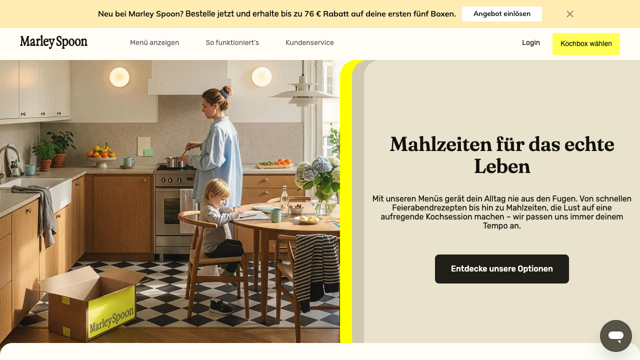 Marley Spoon Kochbox für Paare: Homepage Screenshot 2026