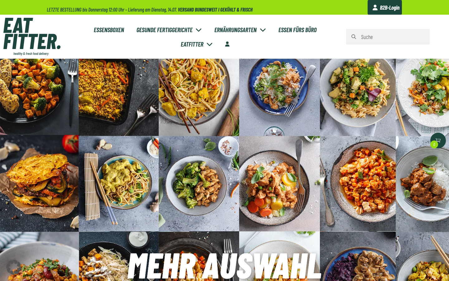 Eatfitter Startseite mit frisch zubereiteten Fertiggerichten