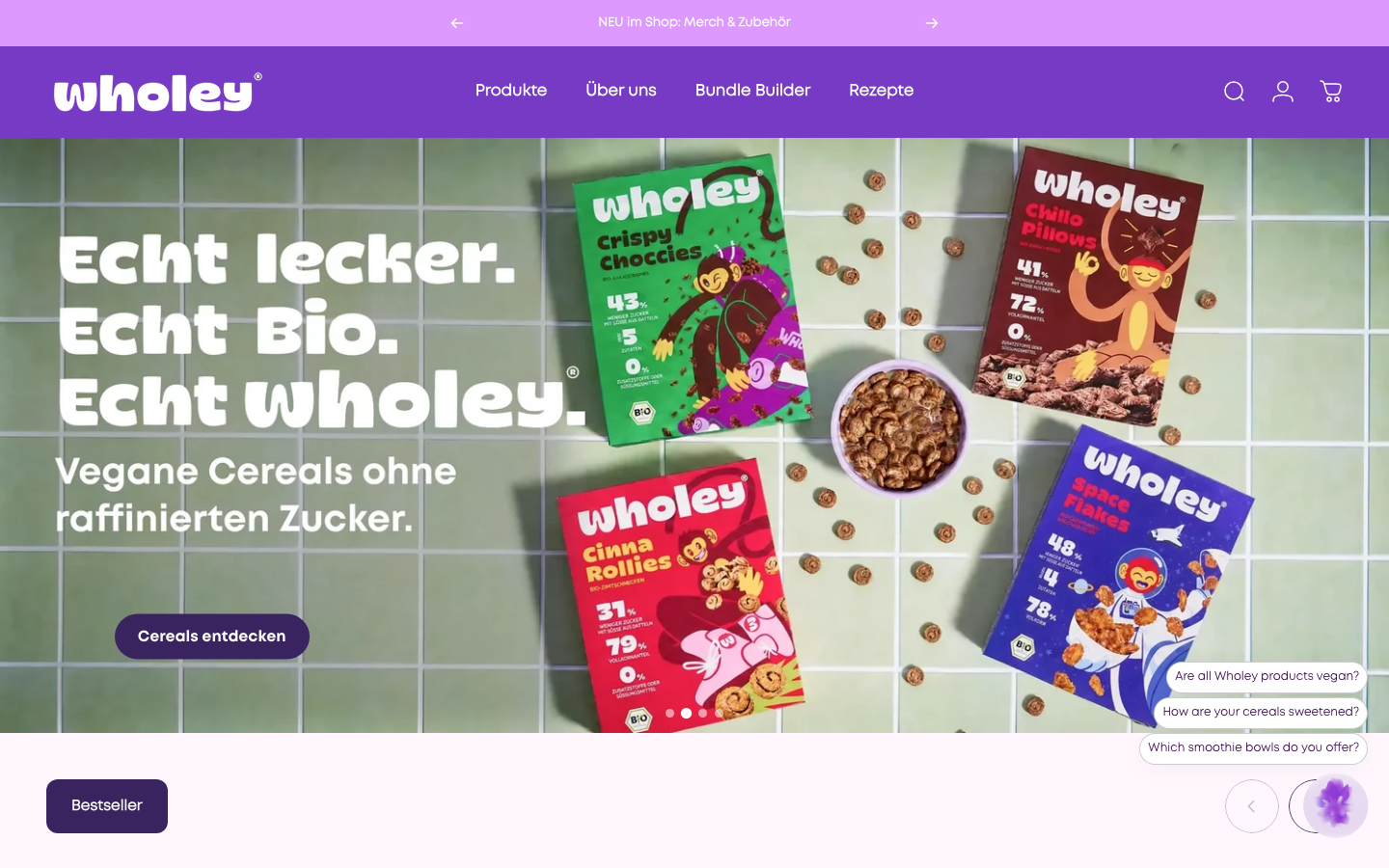 Wholey Startseite, Bio-Marke fuer Smoothie Bowl Fruchtpueree