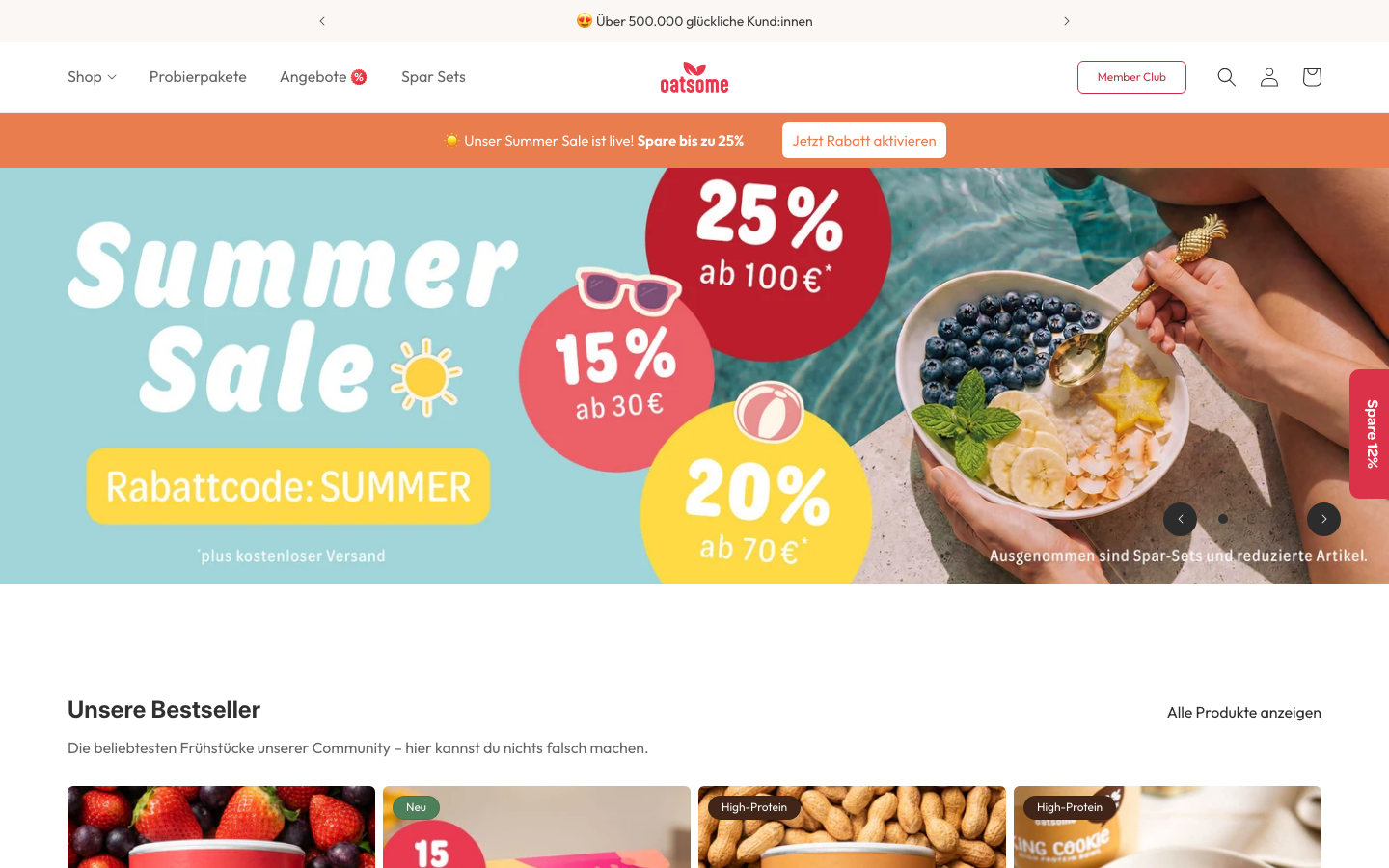 Oatsome Startseite mit Smoothie Bowl Pulver Sortiment