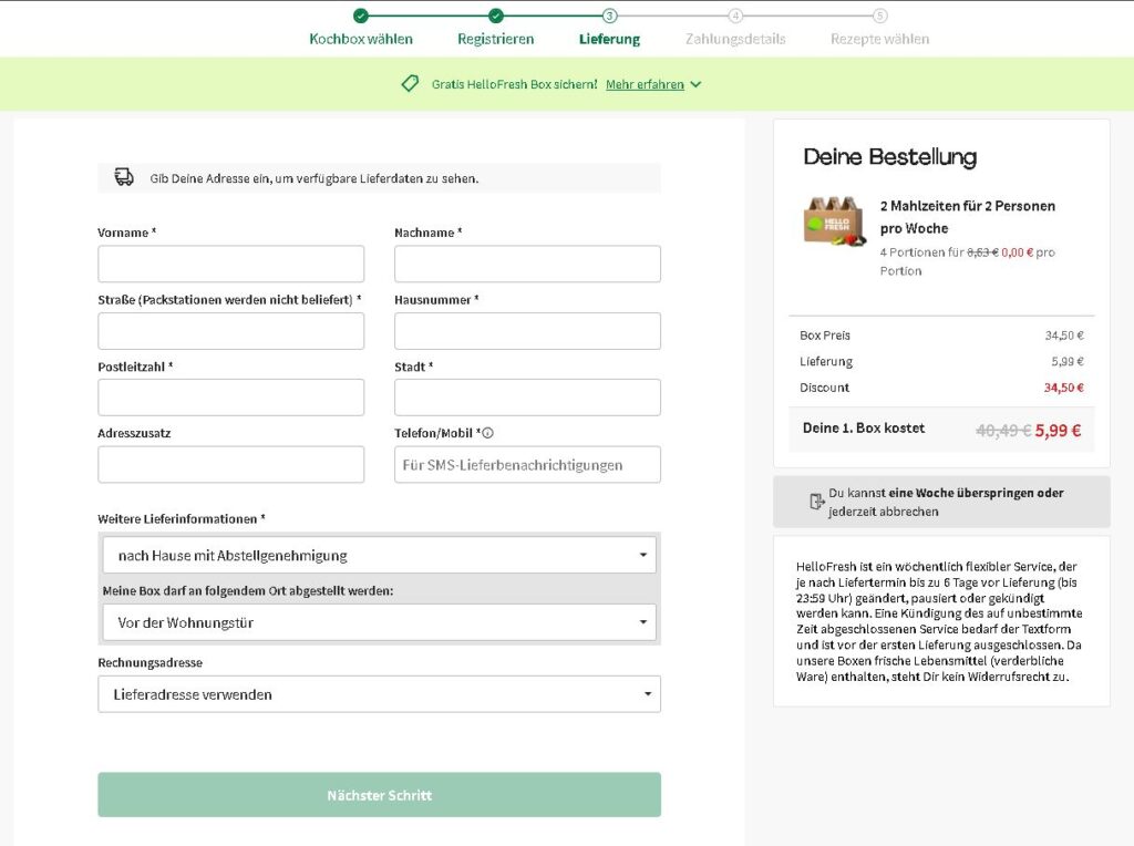 HelloFresh Gratis Box  Lieferung