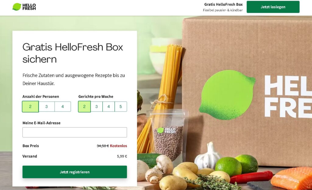 HelloFresh Gratis Box  einlösen