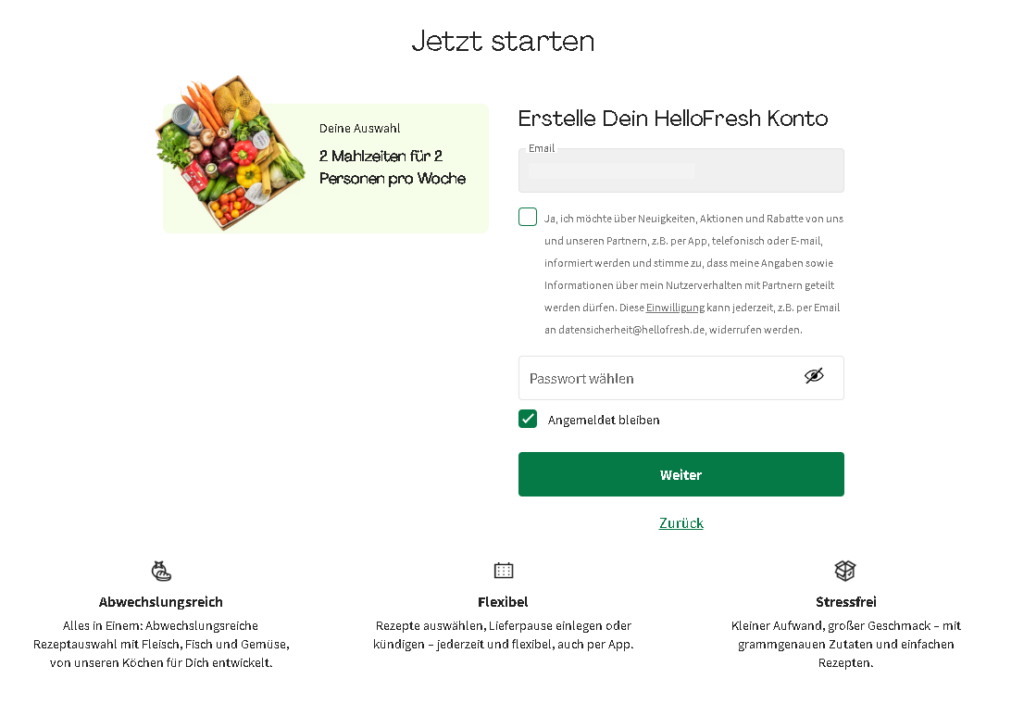 HelloFresh Gratis Box Passwort