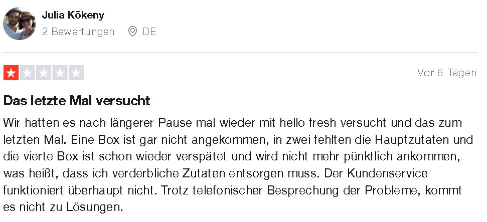 1-Sterne-Bewertung auf Trustpilot