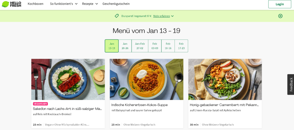 Aktuelles HelloFresh Menü