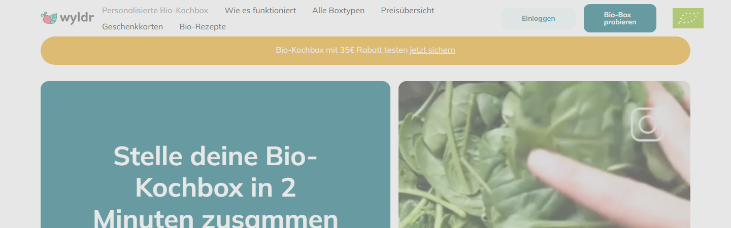 wyldr Homepage - Bio-Kochbox mit 100% Bio-Zutaten als HelloFresh Alternative