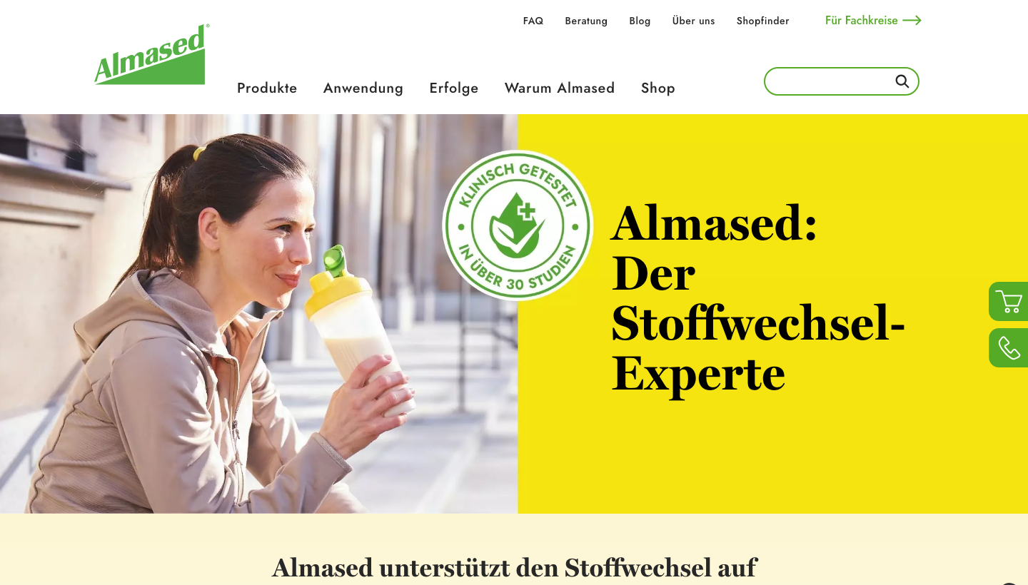 Die Almased-Website zeigt das Vitalkost-Pulver als Stoffwechsel-Experten