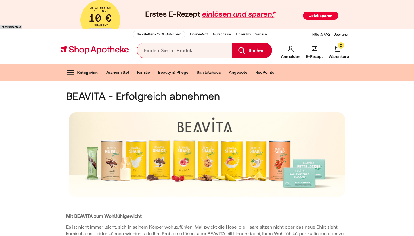 Das Beavita Vitalkost Sortiment mit verschiedenen Geschmacksrichtungen in der Apotheke