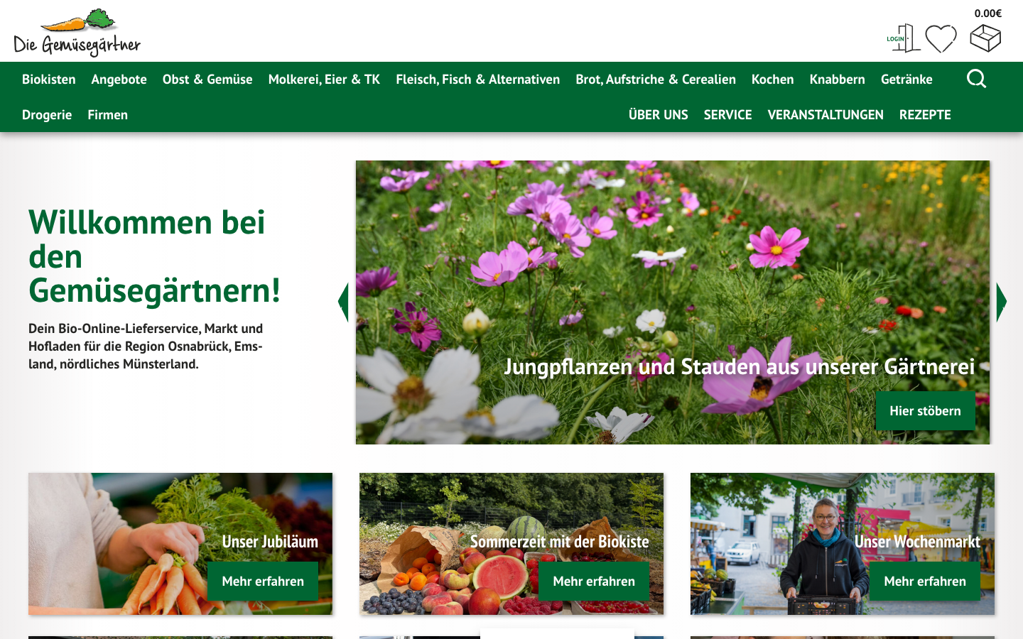 Startseite von Die Gemüsegärtner mit regionalem Bio-Gemüsekisten-Angebot