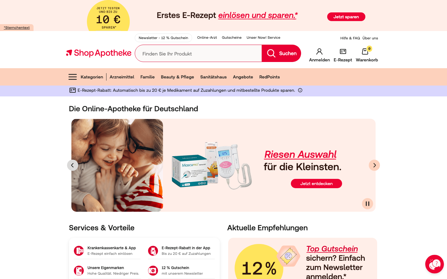 Shop Apotheke (Redcare) Webseite Screenshot
