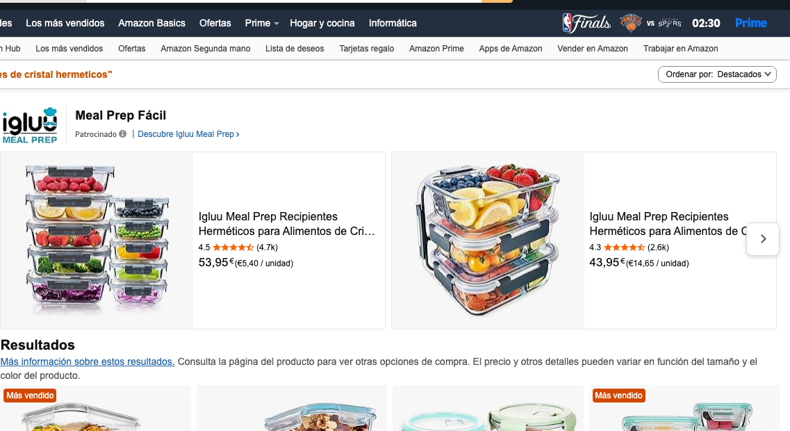 Resultados de táperes de cristal herméticos en Amazon ES para batch cooking