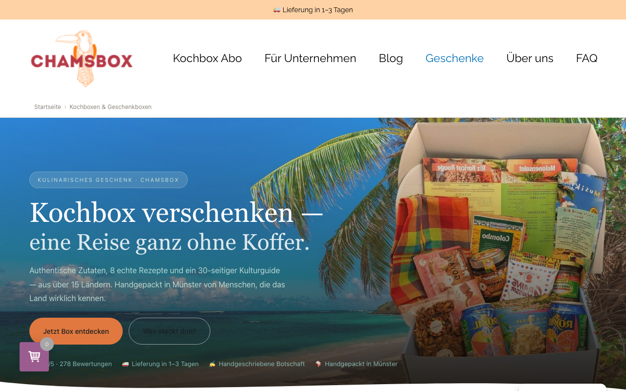 Chamsbox Geschenk-Kochbox: personalisierte internationale Kochbox mit Kulturguide