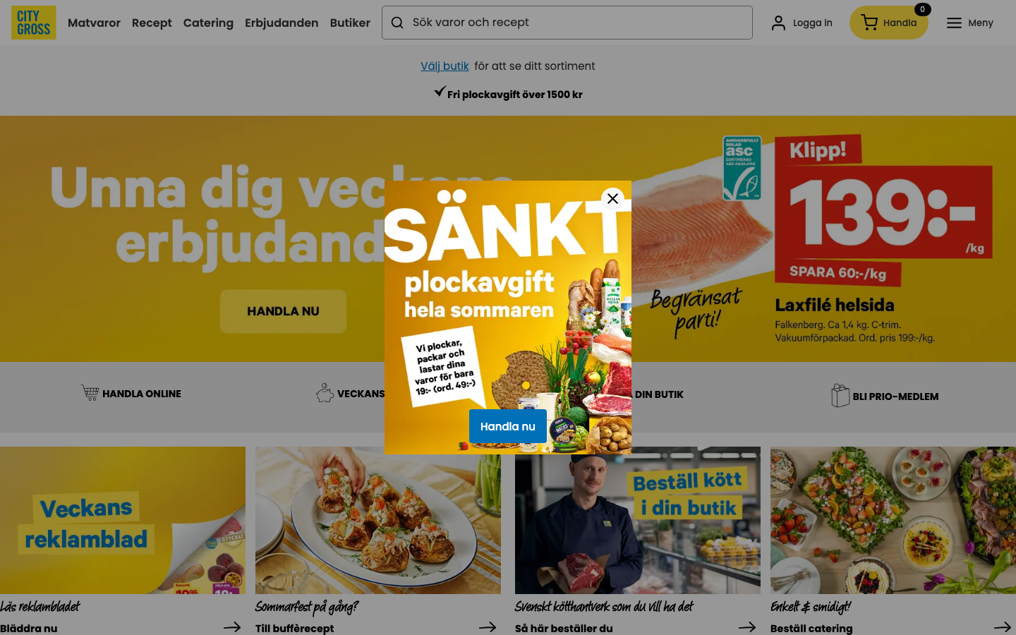 Skärmbild av City Gross hemsida www.citygross.se