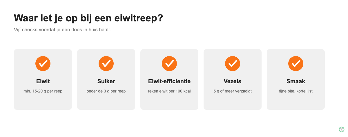 Vijf criteria voor de beste eiwitreep: eiwit, suiker, eiwit-efficientie, vezels en smaak