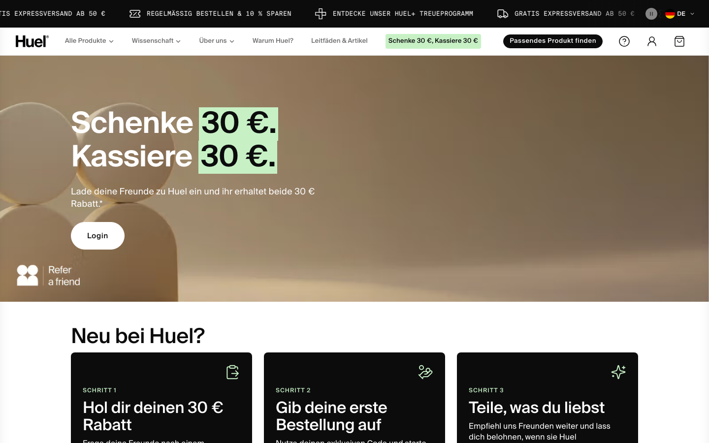 Programme parrainage Huel : 30 euros de réduction pour le filleul, 30 euros de crédit pour le parrain