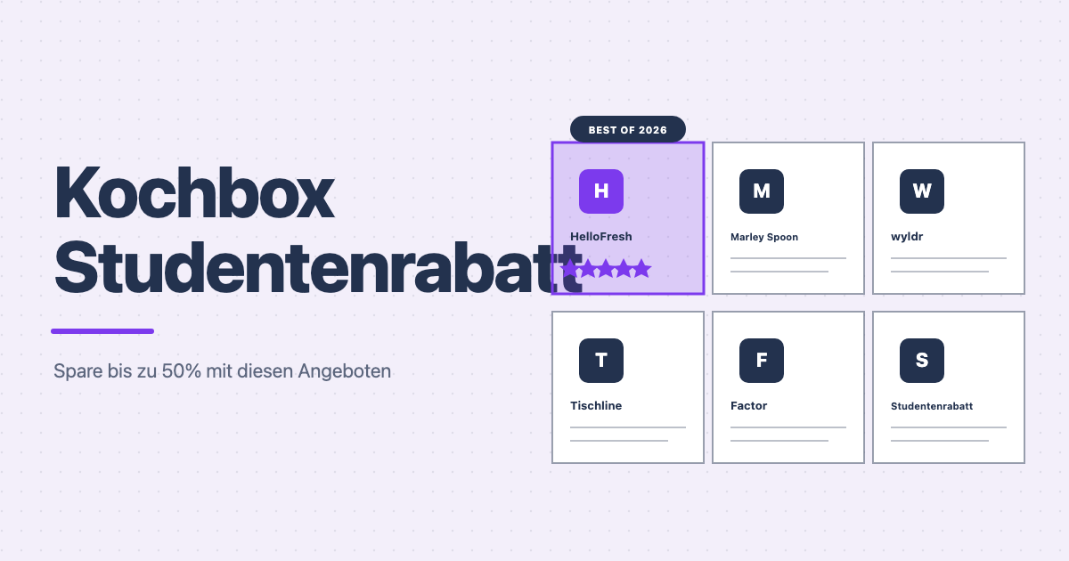 Kochbox Studentenrabatt Vergleich: HelloFresh, Marley Spoon, wyldr, Tischline, Factor