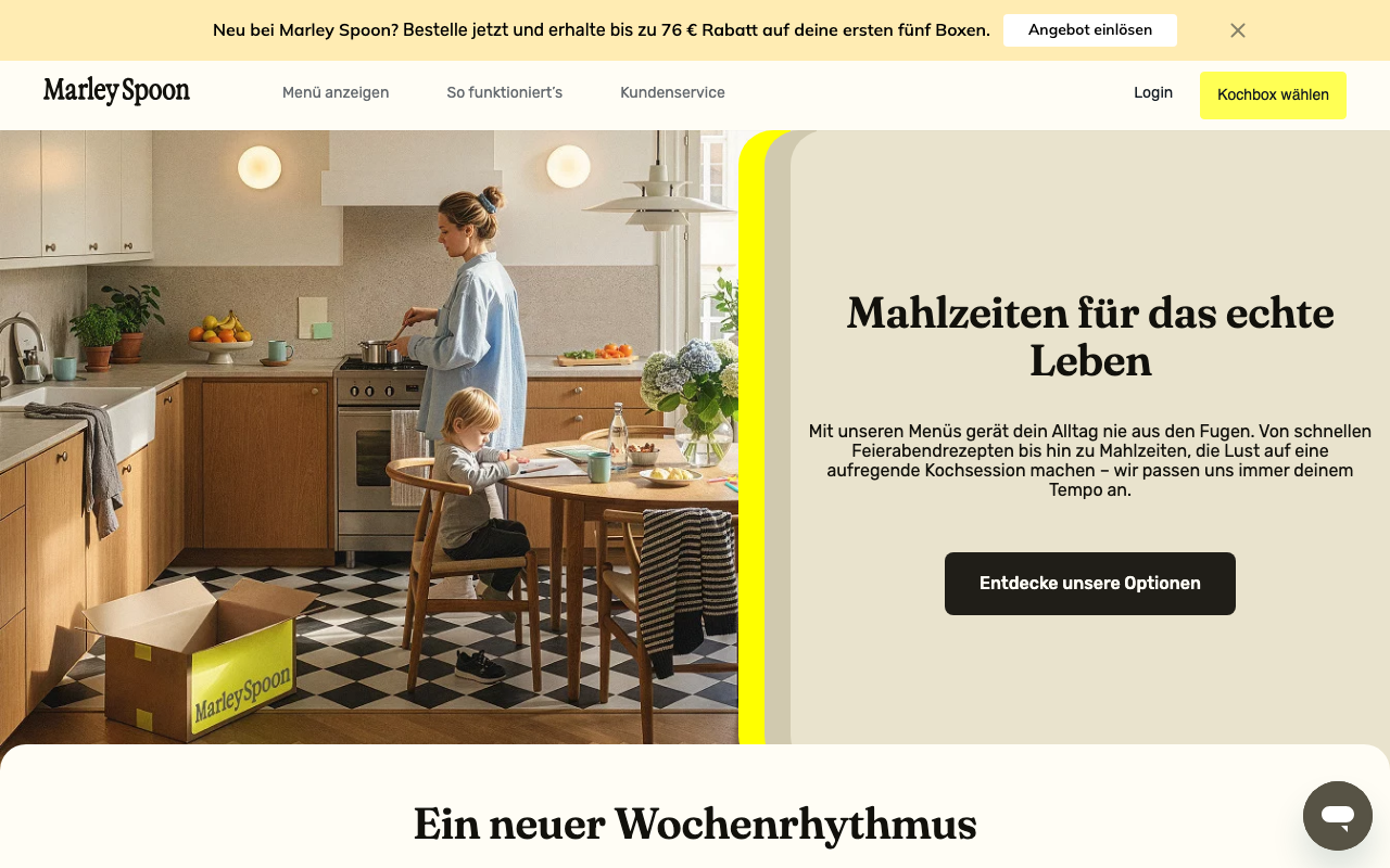 Marley Spoon Website: Kochbox-Abo und Freunde-werben-Programm