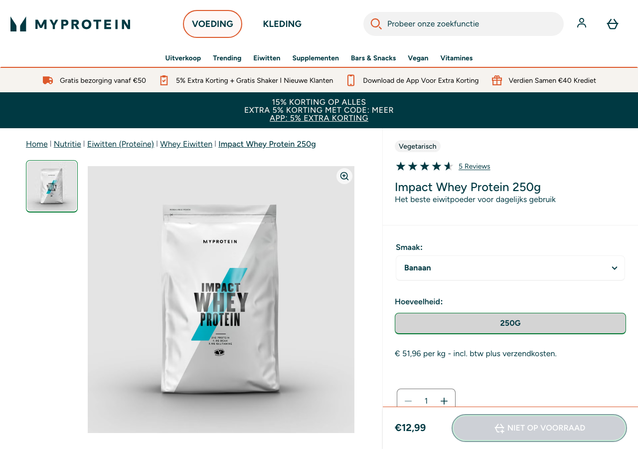 Productpagina van MyProtein Impact Whey met prijs en beoordeling