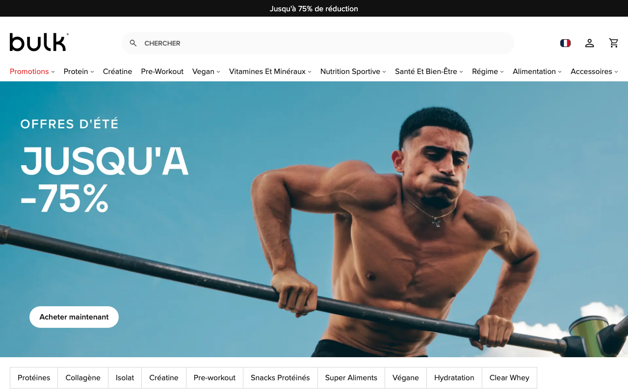 Capture d'écran de la page Pure Whey Protein de Bulk France