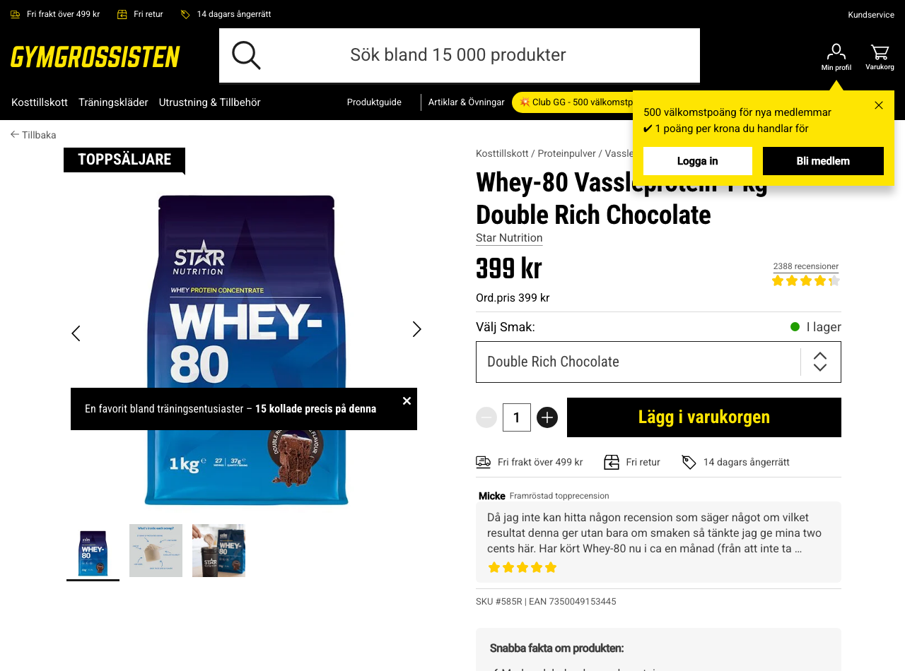 Star Nutrition Whey-80 vassleprotein hos Gymgrossisten