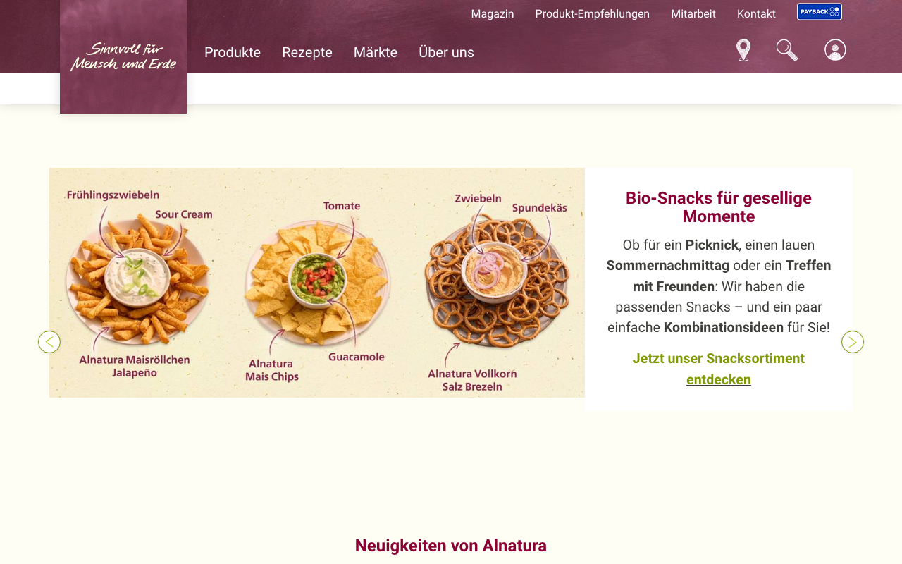 Alnatura Website — Bio-Supermarkt und Naturkostmarke
