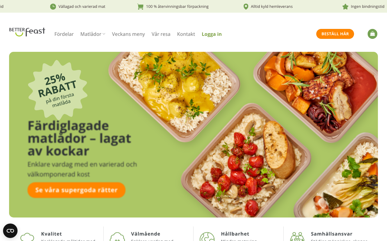 Betterfeast enkla färdiglagade matlådor levererade hem