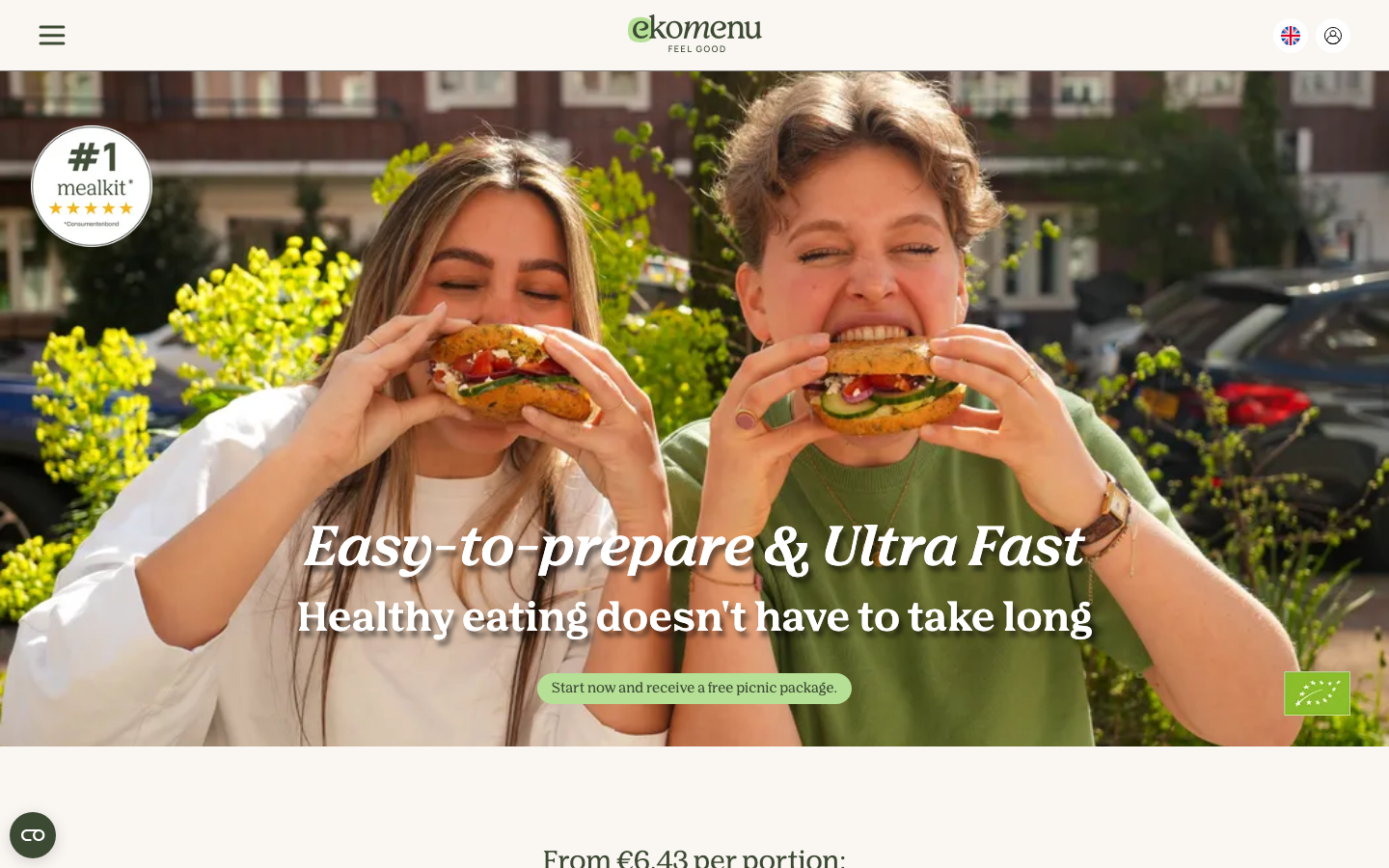 Homepage van Ekomenu, de biologische maaltijdbox