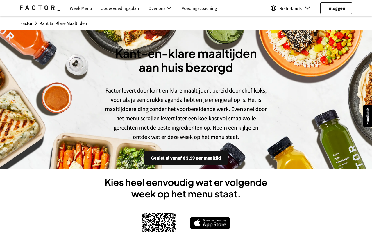 Factor pagina met eiwitrijke kant en klare maaltijden aan huis bezorgd