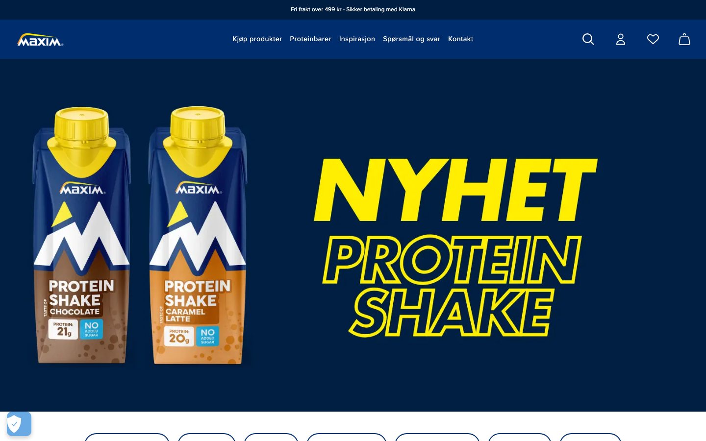 Maxim proteinbarer og protein shake pa maximsport.no