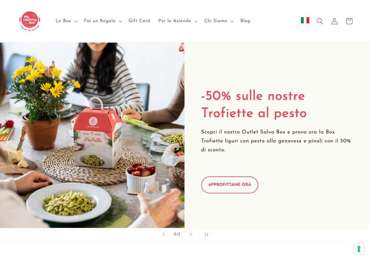 Homepage di My Cooking Box con box ricetta e ingredienti porzionati
