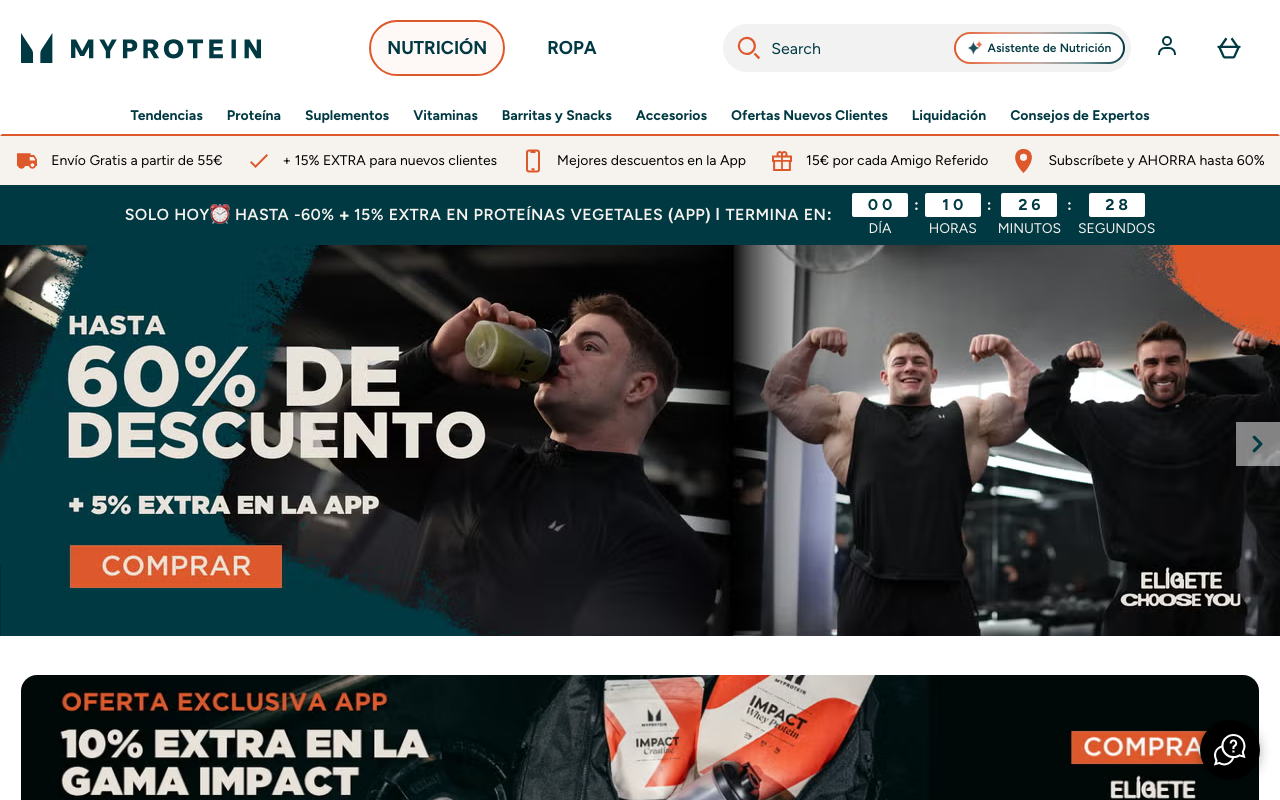 Página de MyProtein con Impact Whey