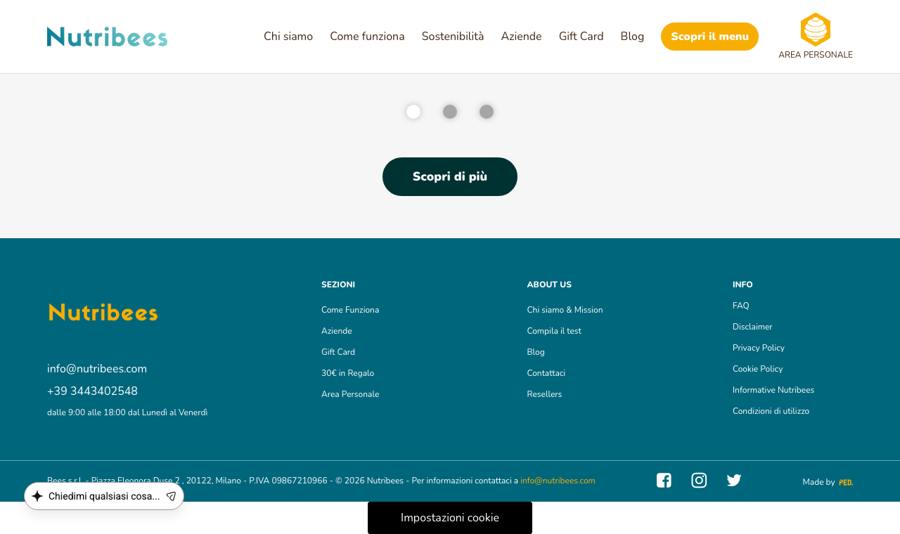 Homepage di NutriBees, servizio italiano di piatti pronti bilanciati a domicilio