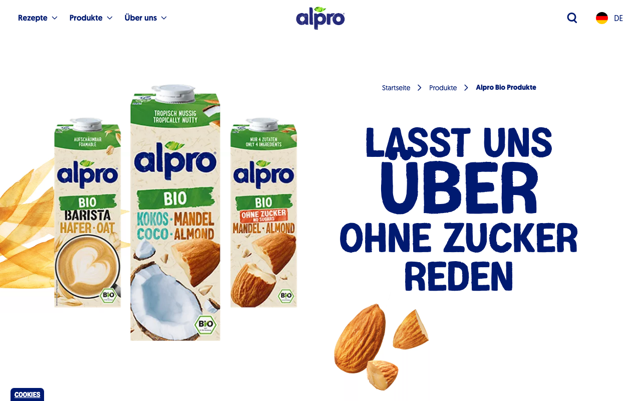 Provamel Website — belgische Bio-Marke für Pflanzendrinks