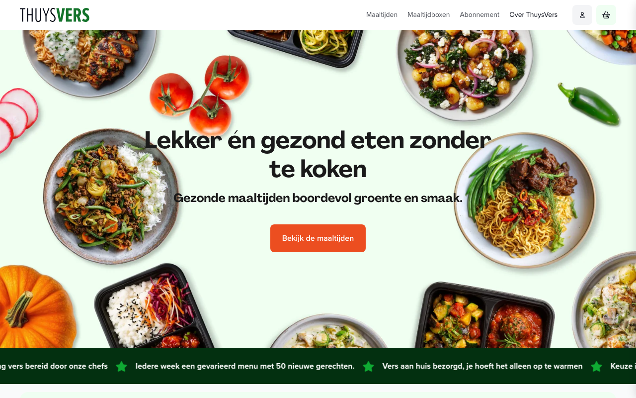 ThuysVers homepage met gezonde maaltijden boordevol groente