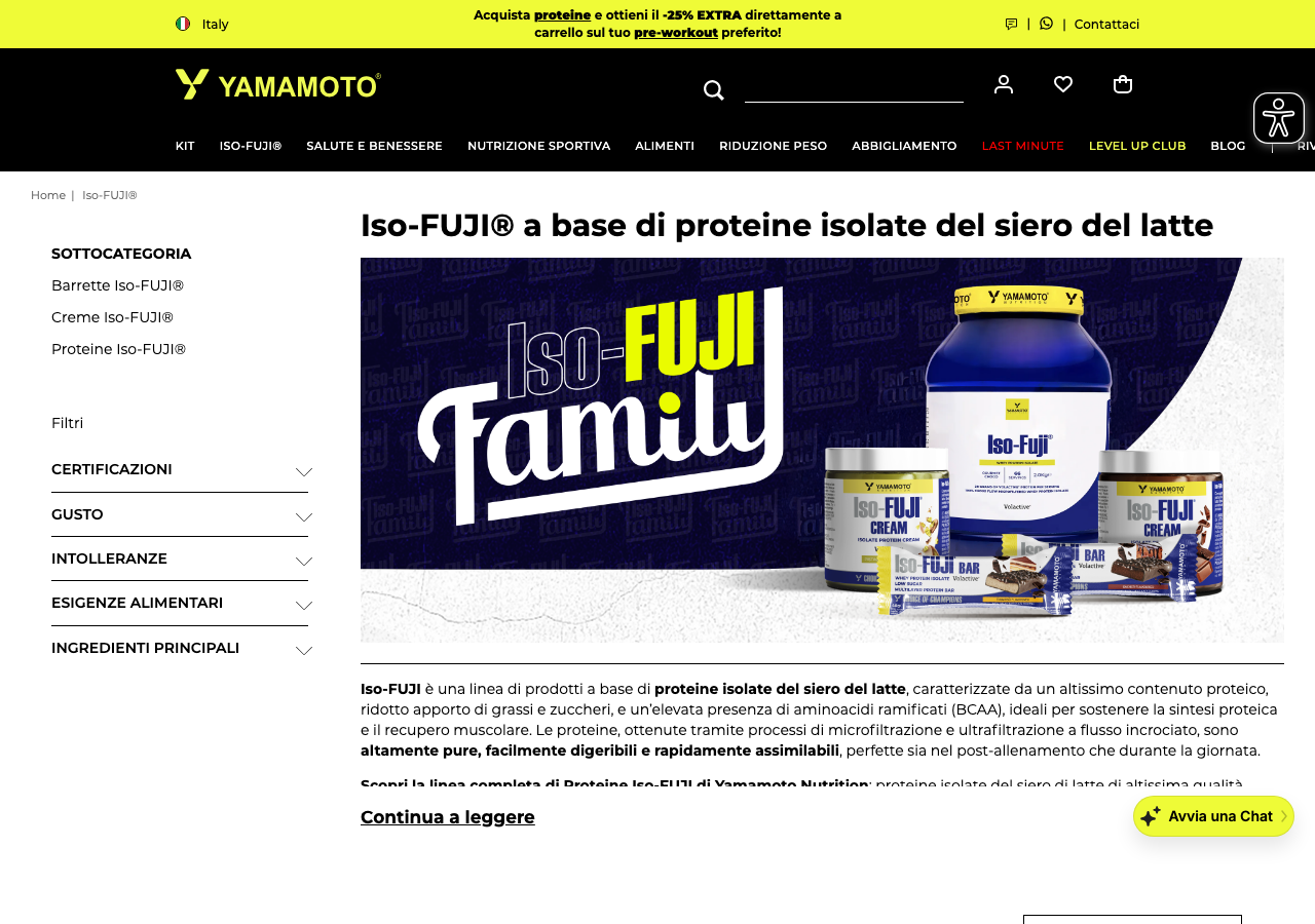 Pagina prodotto della Yamamoto Iso-FUJI, proteine isolate del siero del latte