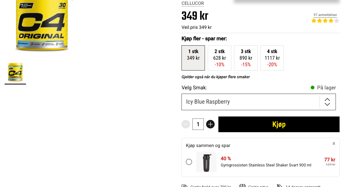Produktside for C4 Original 30 porsjoner hos Gymgrossisten.no, pris 349 kr, 97 anmeldelser